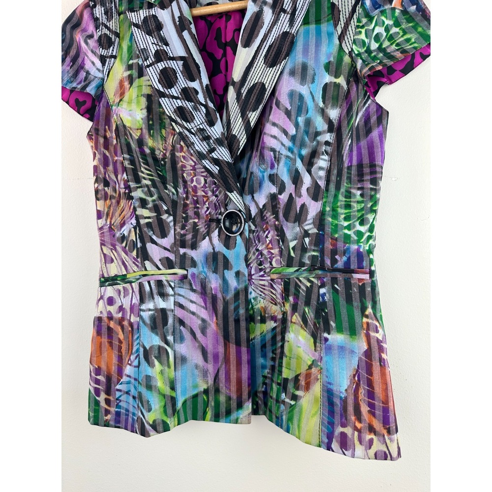 Alberto Makali Blazer Size 4 Short Sleeve Animal Butterfly Print Light Jacket - Picture 6 of 14